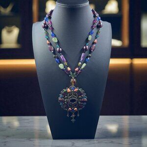 Chicos Statement Necklace Multicolor Pendant‎ Eclectic Maximalist Festival Art